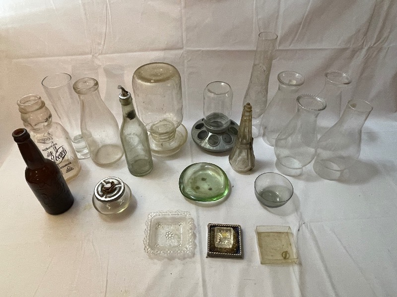 lot 744 image: Assortment Of Antique And Vintage Glass Items As Seen In Photo