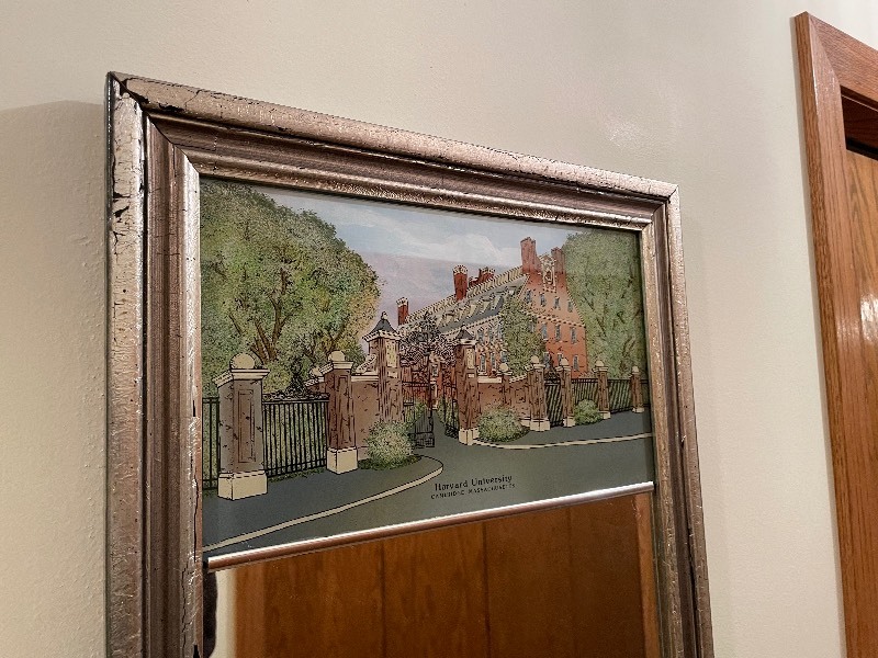lot 878 image: Vintage Harvard University Reverse Painting with Mirror