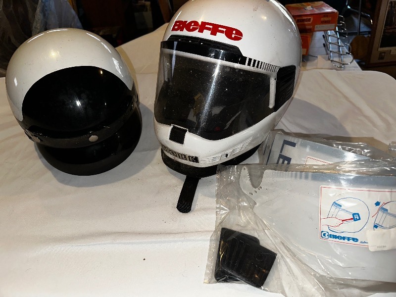 lot 972 image: Vintage Bieffe Motorcycle Helmet with Extra Face Shields and Vintage Griffin half Motorcycle Helmet
