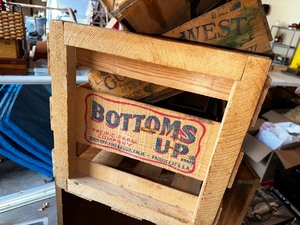 lot 977 image: Vintage Bottoms Up Wood Produce Crate and Golden West Cherries Wood Crate