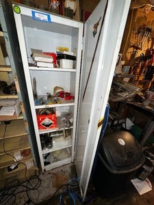 lot 1012 image: Vintage Metal Storage Cabinet and Contents