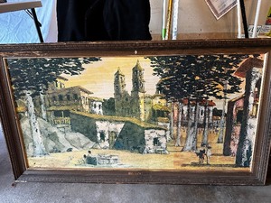 lot 910 image: Vintage Farrington El Pueblo Del Sol Print Framed European Village Wall Art