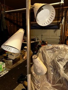 lot 1058 image: Vintage MCM Tension Three Lamp Light Rod Working Condition - Estimated Value $200-250
