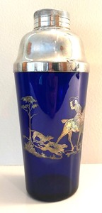 lot 55 image: Vintage Cobalt Blue Hunter Overlay Glass Cocktail Shaker