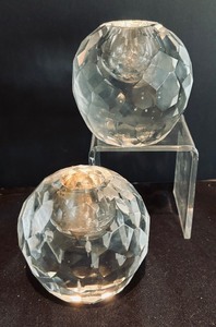 lot 78 image: Pair of Tiffany & Co Faceted Crystal Candle Holders
