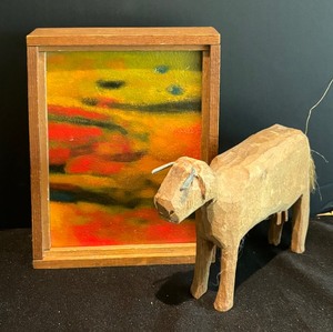 lot 92 image: Petite Print and Wooden Cow