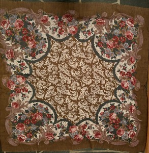 lot 112 image: Beautiful Floral Design Scarf  Shawl with Muted Reds, Browns, Greens and More