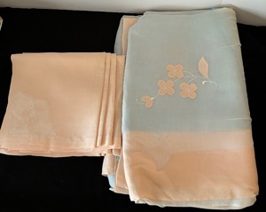 lot 114 image: Beautiful Linens Including Tablecloth and Napkins in Light Blue and Sheer Pink  from Portugal