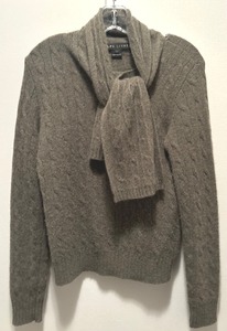 lot 86 image: Ralph Lauren Cable Knit Gray Sweater with Attached Scarf