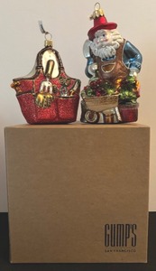 lot 102 image: Christmas is Around the Corner  Two Beautiful Ornaments, Garden Tote & Greenhouse by Gumps San Francisco Made in Poland