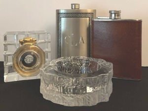 lot 103 image: Vintage Crystal Inkwell, Ashtray and Two Flasks