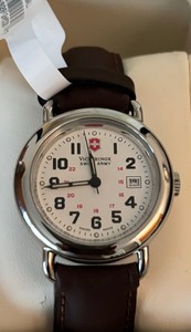 lot 34 image: New - Victorinox Swiss Army Watch with Brown Leather Band  Small