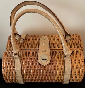 lot 36 image: Kate Spade Brown Bamboo Rattan Wicker Metallic Leather Handle Log Bag