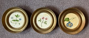 lot 124 image: Three Circular Framed Petite Floral Art Pieces