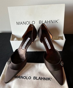 lot 132 image: Manolo Blahnik Brown Satin Pumps