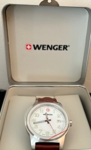 lot 141 image: New in Box  Wenger Large Mens Watch with Saddle Brown Leather Band