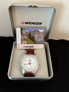 lot 143 image: New in Box  Wenger Large Mens Watch with Saddle Brown Leather Band