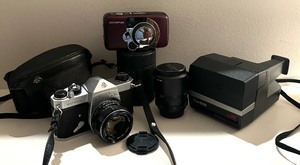 lot 62 image: Three Vintage Cameras Including Polaroid and Asahi Pentax and More