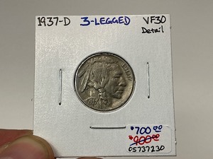 lot 1 image: 1937-D 3-Legged Buffalo Nickel