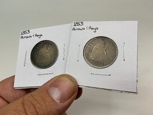 lot 18 image: 2x 1853 Seated Liberty Quarters