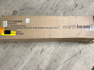 lot 80 image: North Beam Distressed Floating Shelf Set with Hidden Storage