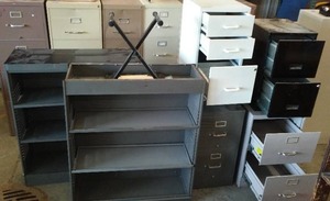 lot 31 image: Storage Shelves (2) Filing Cabinets (4).