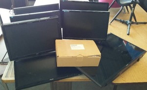 lot 35 image: Monitors (6)and TV.  Samsung TV, ASUS Monitors, Panasonic Phone (New)