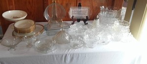 lot 732 image: Vintage Fire King Crystal Bowls, And More.