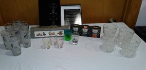 lot 742 image: Vintage Libbey Silver Leaf Juice Glasses Shot Glasses And More
