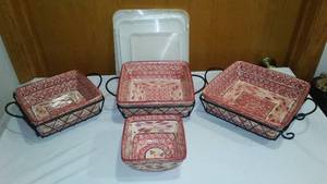 lot 753 image: Temp-Tations Old World Cranberry Serving Dishes (4)