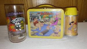 lot 759 image: Hallmark Flintstones School Days 11960s Replica Lunchbox w Thermos.