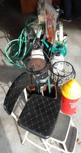 lot 63 image: Misc. Yard Tools, Costco Folding Stool.