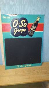 lot 117 image: Vintage O-So Grape Soda Advertising Sign with Chalkboard Area