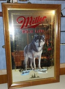 lot 123 image: Miller High Life Timber Wolf Mirror Sign