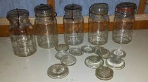 lot 127 image: Vintage Atlas and Foster Bail Handle Jars and extra Glass Lids