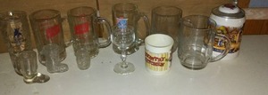 lot 139 image: Collection of Vintage Glass Mugs and Steins. Schlitz, Country Kitchen and More.