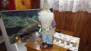 lot 169 image: Fishing-Themed Decor Set including Fisherman Figurine and Rapala Shot Glass Set