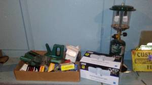 lot 240 image: Assorted Hand Tools, Coleman Lantern, Staplers and More.