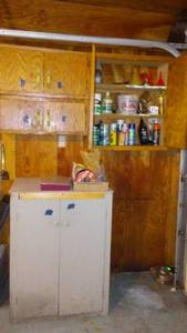 lot 242 image: Mixed Lot of Garage Supplies and More. Includes Cabinets