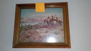 lot 265 image: Framed Vintage Print by Charles Russell (1878) - Wagons Westward