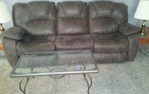 lot 272 image: Reclining Sectional Sofa with Glass Coffee Table