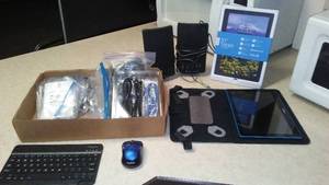 lot 280 image: Lenovo 10 Tablet with Wireless Keyboard, Mouse, and Speakers Bundle