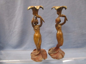lot 51 image: Art Nouveau Metal Candle Stands