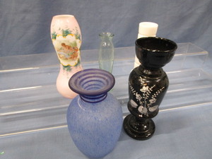 lot 79 image: Vases, Blk Amethyst, Milk Glass, Portrait