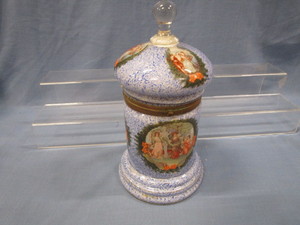 lot 104 image: Antique Glass Decanter Holder with Portraits