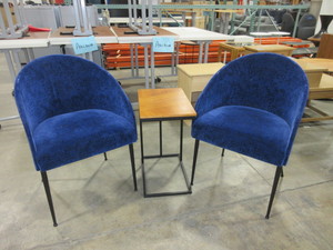 lot 329 image: GLOBAL UPHOLSTERY  CHAIRS AND GUS SLIDE-UNDER END TABLE