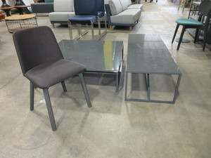 lot 335 image: BLU DOT CHAIR  WITH  GRAY  OCCASIONAL TABLES