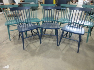lot 339 image: GRAND RAPIDS CHAIR CO. WOODEN CHAIRS IN BLUE AND TEAL