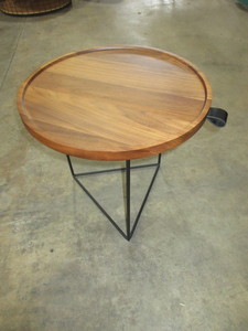 lot 345 image: GUS OCCASIONAL TABLE WITH WOOD TOP AND METAL BASE