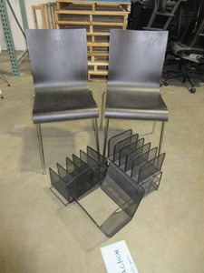 lot 402 image: ACERAY WOOD CHAIRS AND MESH OFFICE ACCESORIES